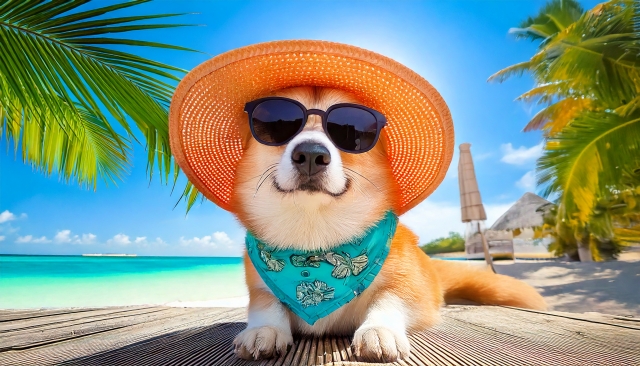 リゾートでくつろぐ犬