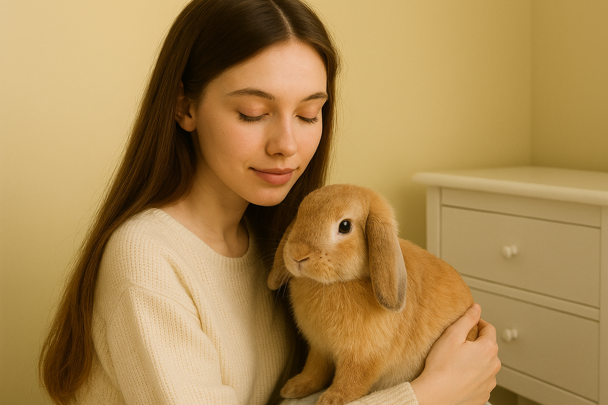 うさぎを抱く女性