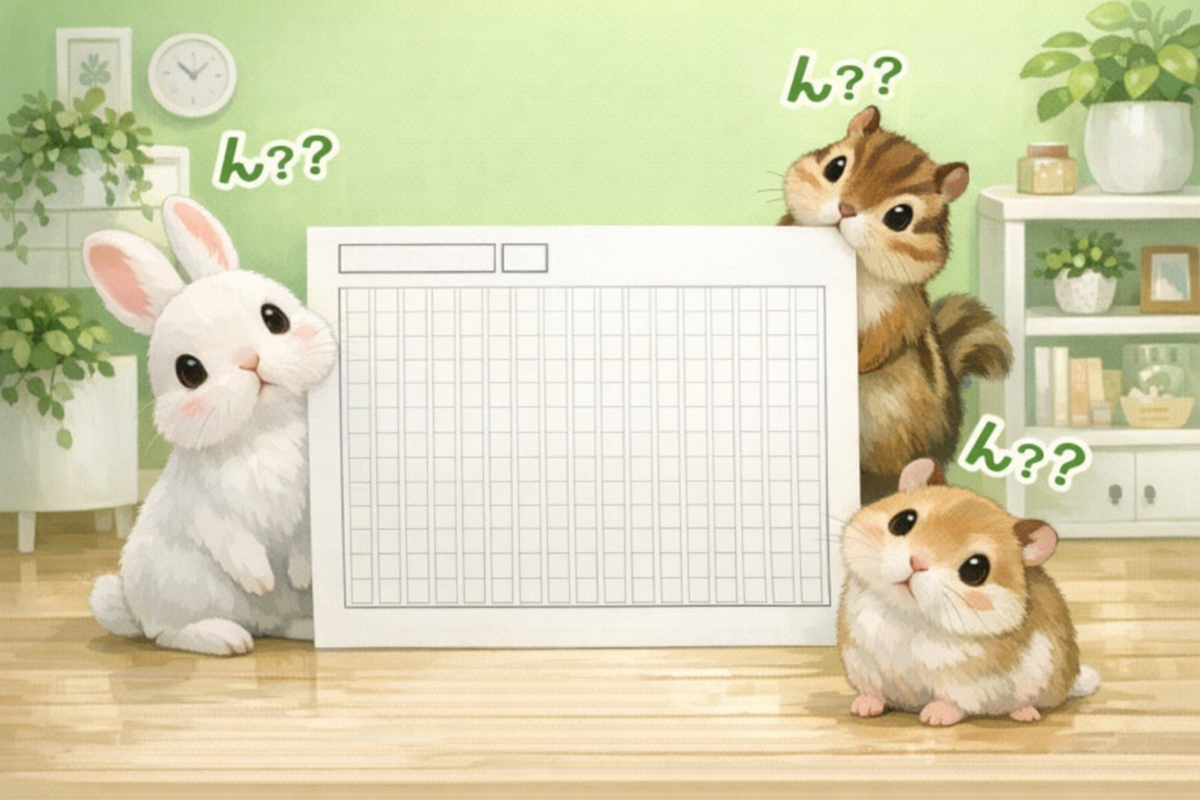 原稿用紙とうさぎ、りす、ハムスター