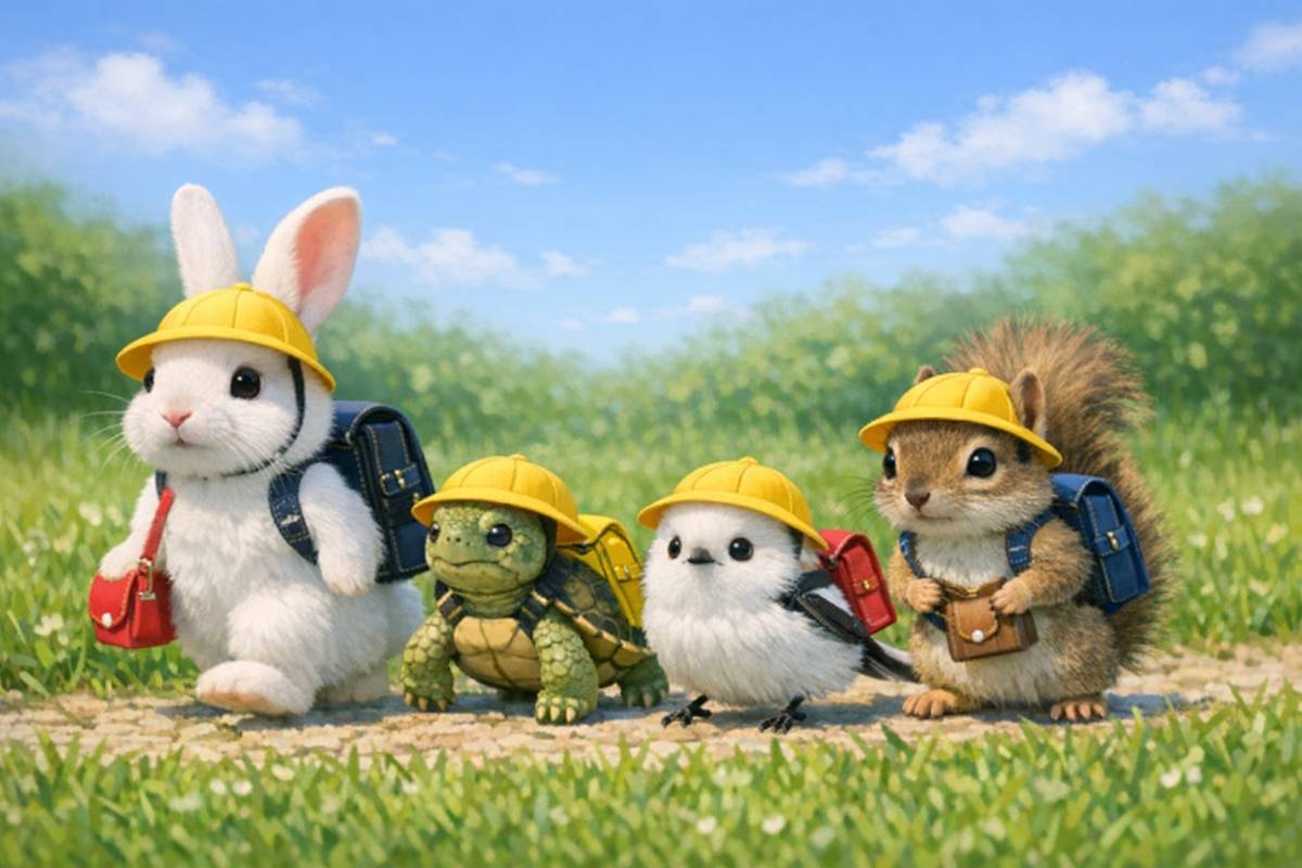 うさぎたちの集団登校