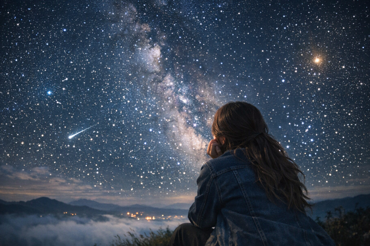 女性と星空