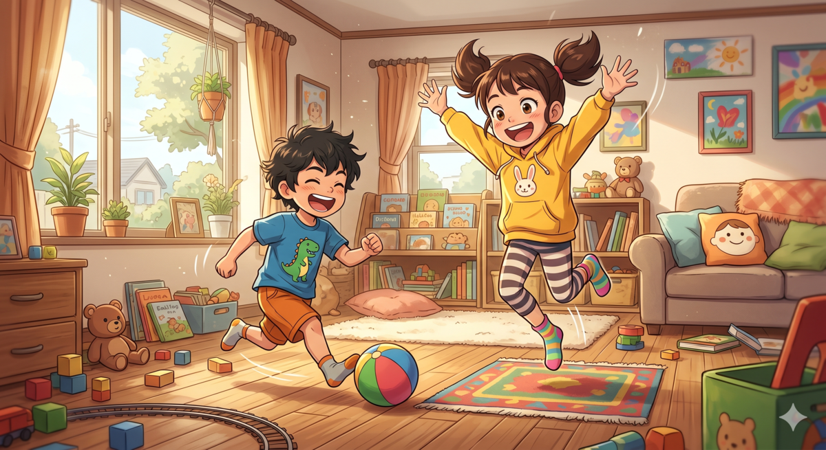 部屋の中で遊ぶちびっこ