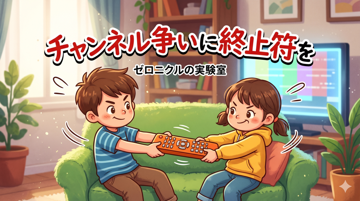 リモコンを取り合う子供たち。兄弟げんか。