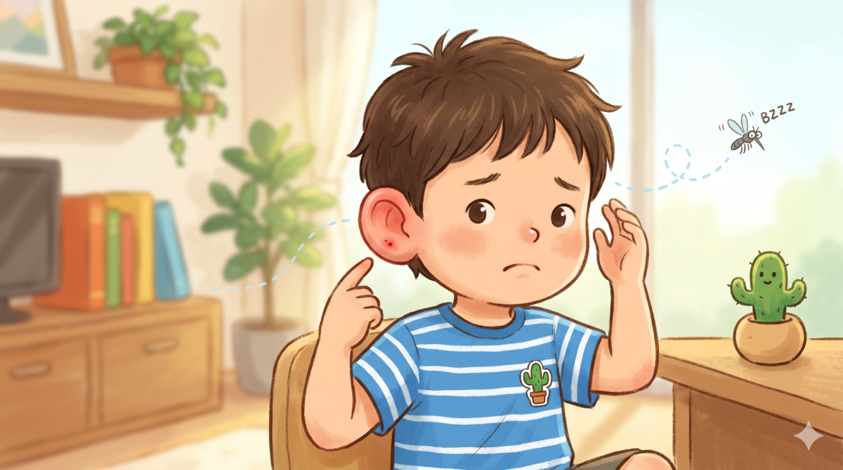 耳を蚊にさされた4歳の子ども