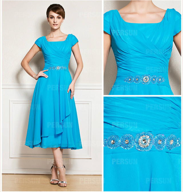 robe mi-longue bleue céleste pour maman du marié