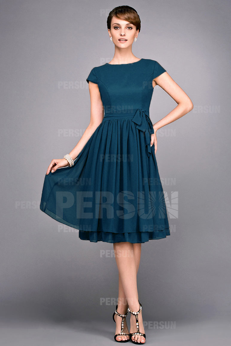 robe courte verte foncé évasée pour mère du marié