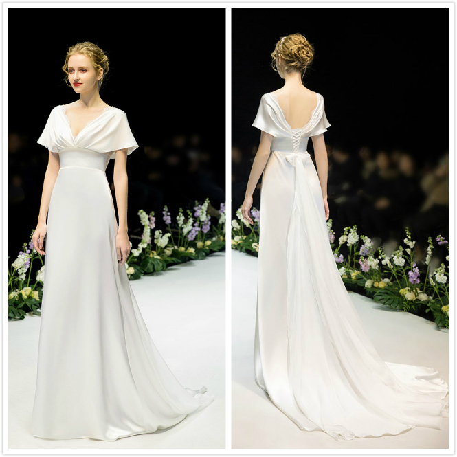 robe mariée longue minimaliste col v 2020