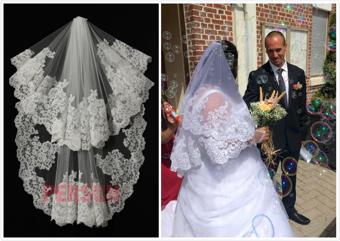 voile de mariée court dentelle vintage