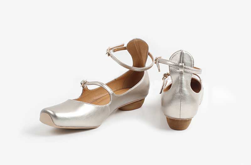 ballerines vintage argenté plate bout carré à bride pour mariée