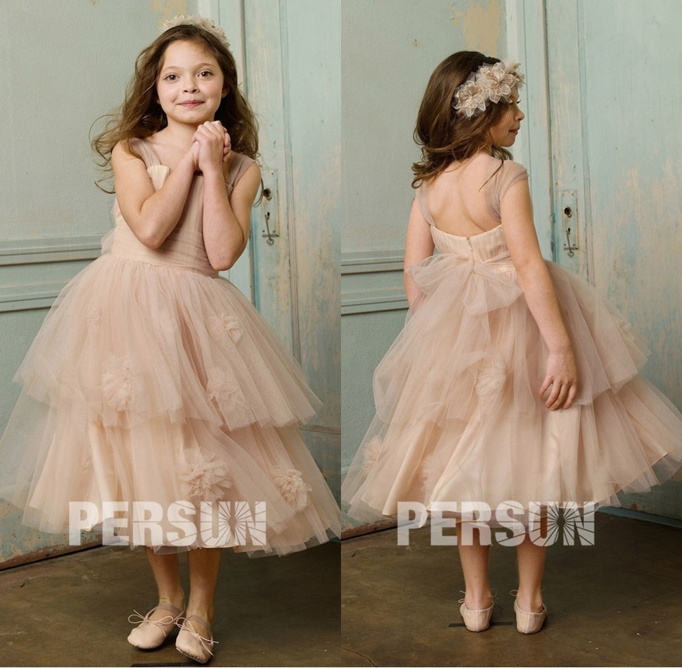 robe de cérémonie fille courte à bretelle en tulle