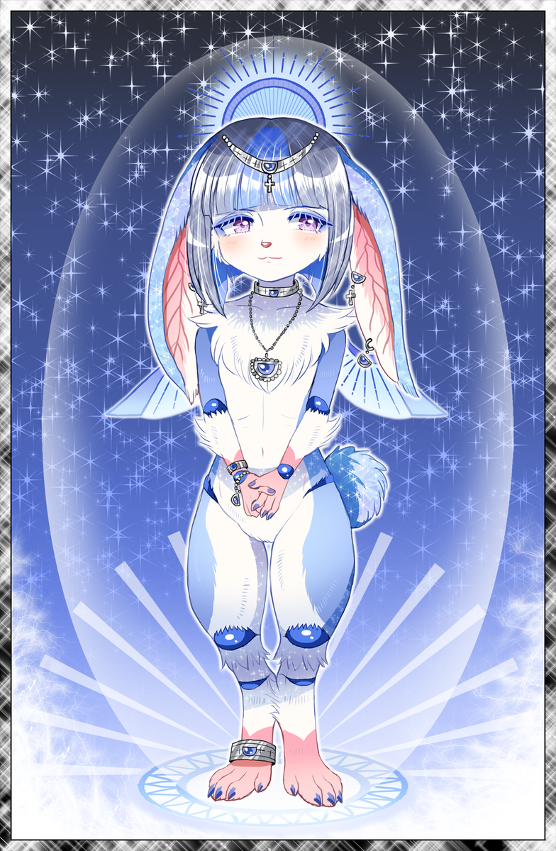 藍色青のイメージキャラクター灰髪紫目、ウサ耳ウサギ娘らんう