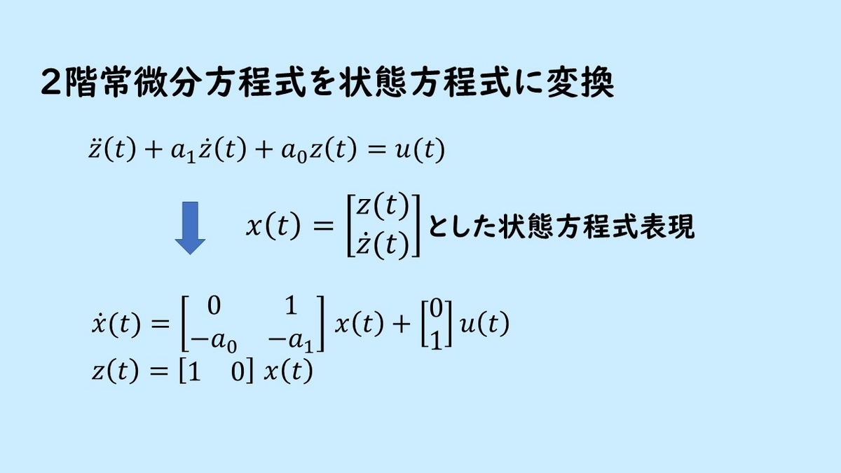 常微分方程式から状態方程式への変換 2階常微分方程式から状態方程式(可制御正準形)への変換手順