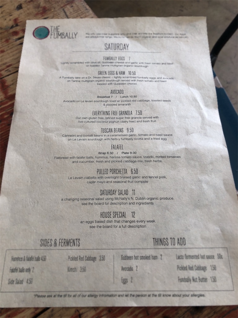 The Fumbally menu