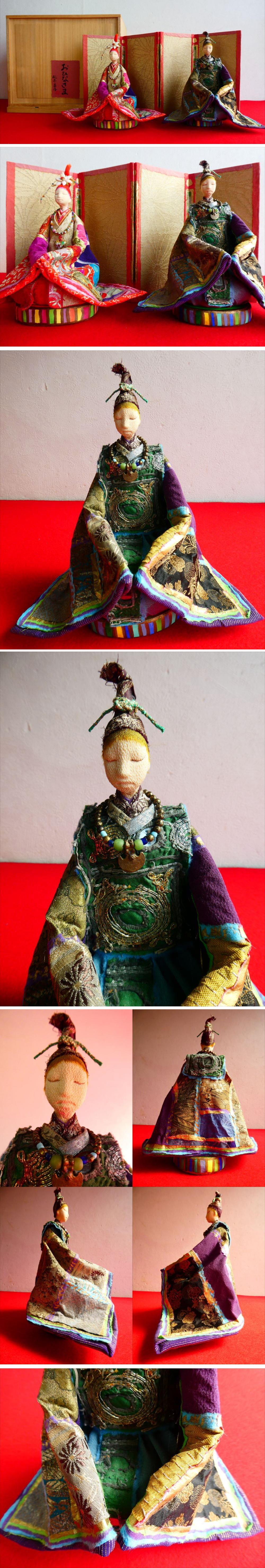 ■真作保証■松本昌子【ひな人形】■付属品：親王台 屏風 共箱■創作人形 人形作家 古裂 縮緬 刺繍布 富山県魚津市■