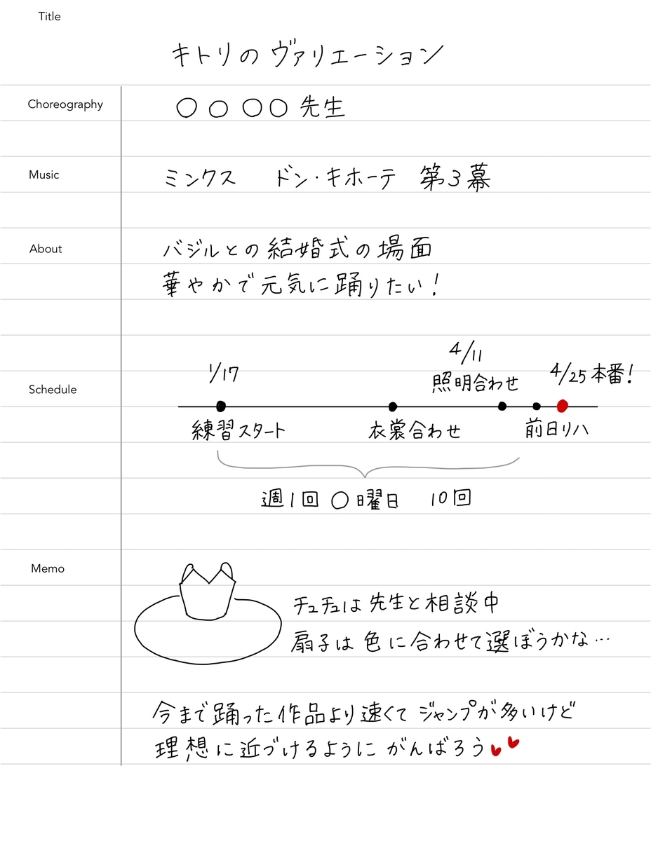 わかりやすい 手書きバレエ作品練習ノート バレエ発表会におすすめ 印刷ok バレエヨガインストラクター三科絵理のブログ