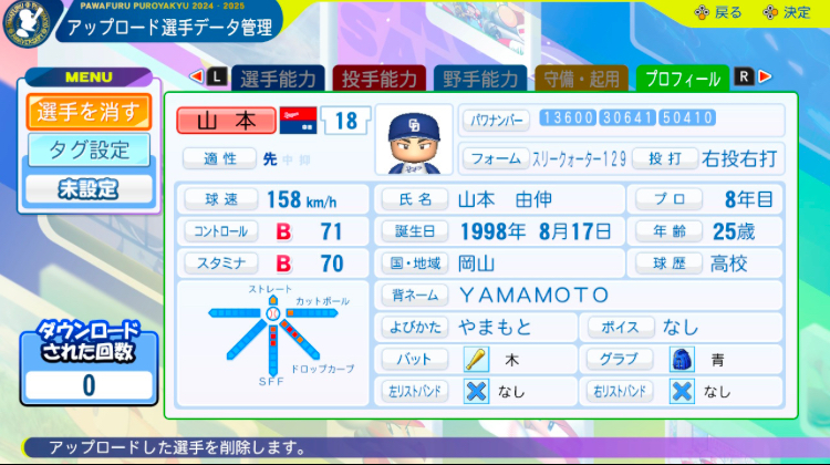 2024年山本由伸(パワプロ2024) - 三日月のぱわぶろ