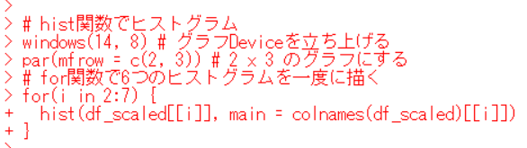 windows関数, par関数, for関数, hist関数