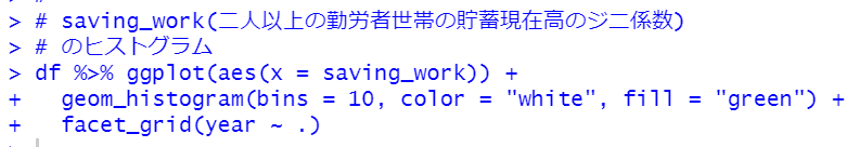 geom_histogram関数でヒストグラム