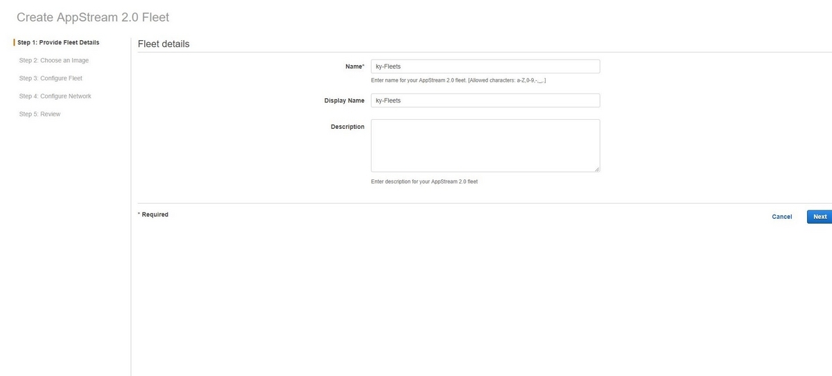 Amazon AppStream 2.0 「Create Fleet」
