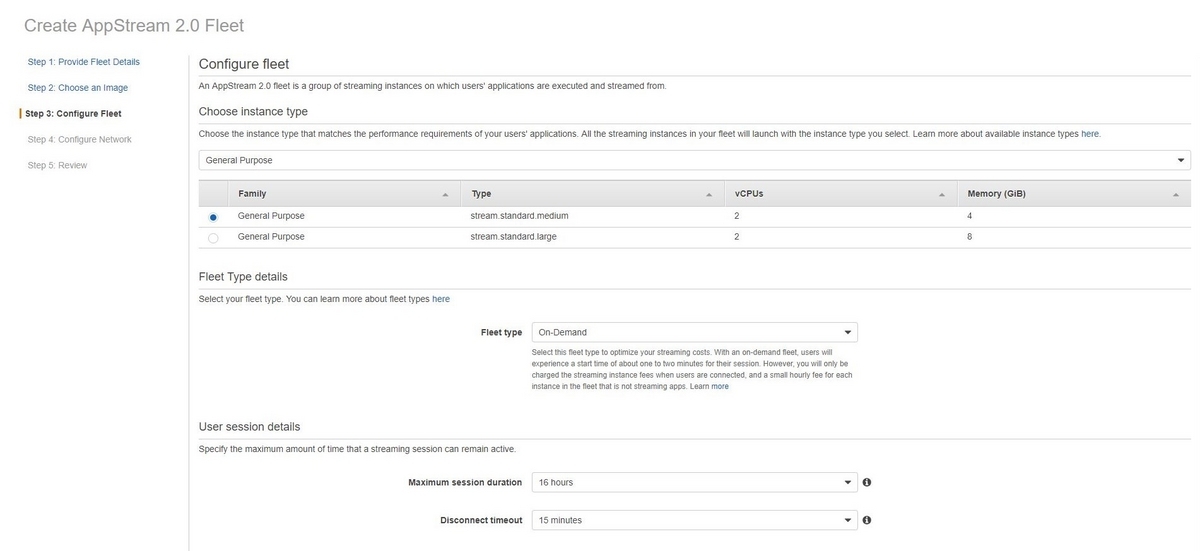 Amazon AppStream 2.0 Configure fleets