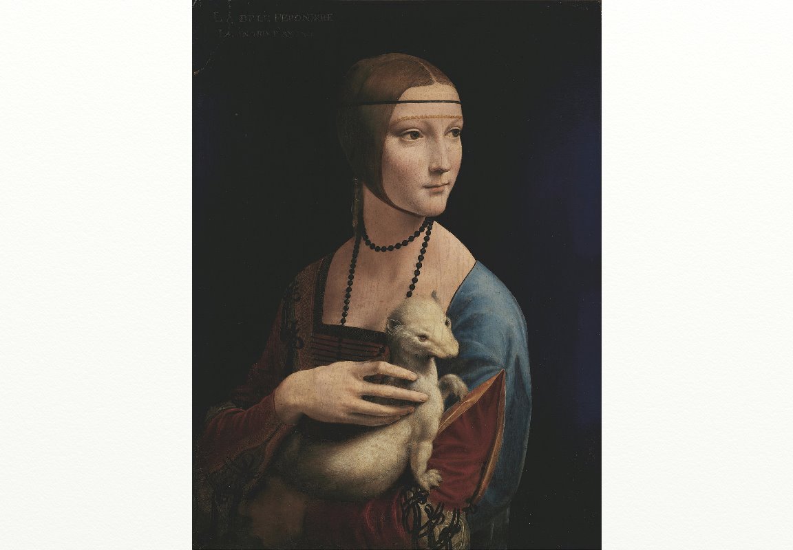 地球を抱く女性の絵画 レオナルド・ダ・ヴィンチ《白貂を抱く貴婦人》指先と獣に宿る