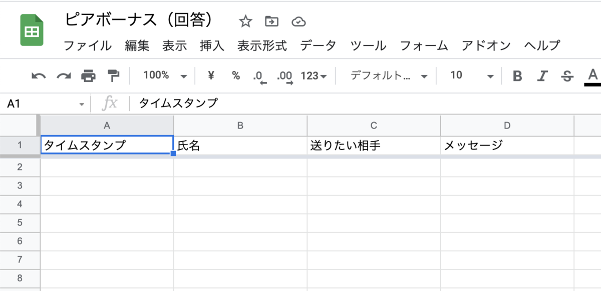 スプレットシートが作成される