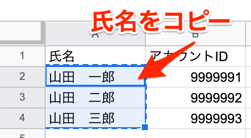 氏名をコピー