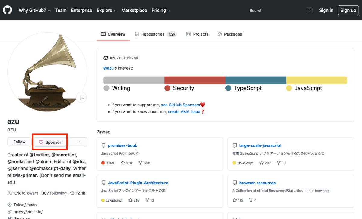 GitHub Sponsorsページへのボタン