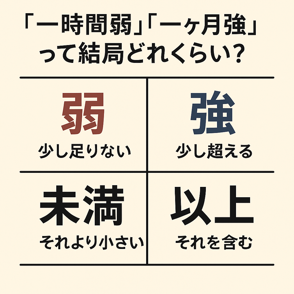 一時間弱」「一ヶ月強」って結局どれくらい?──「弱」と「強 一時間弱」「一ヶ月強」って結局どれくらい?──「弱」と「強