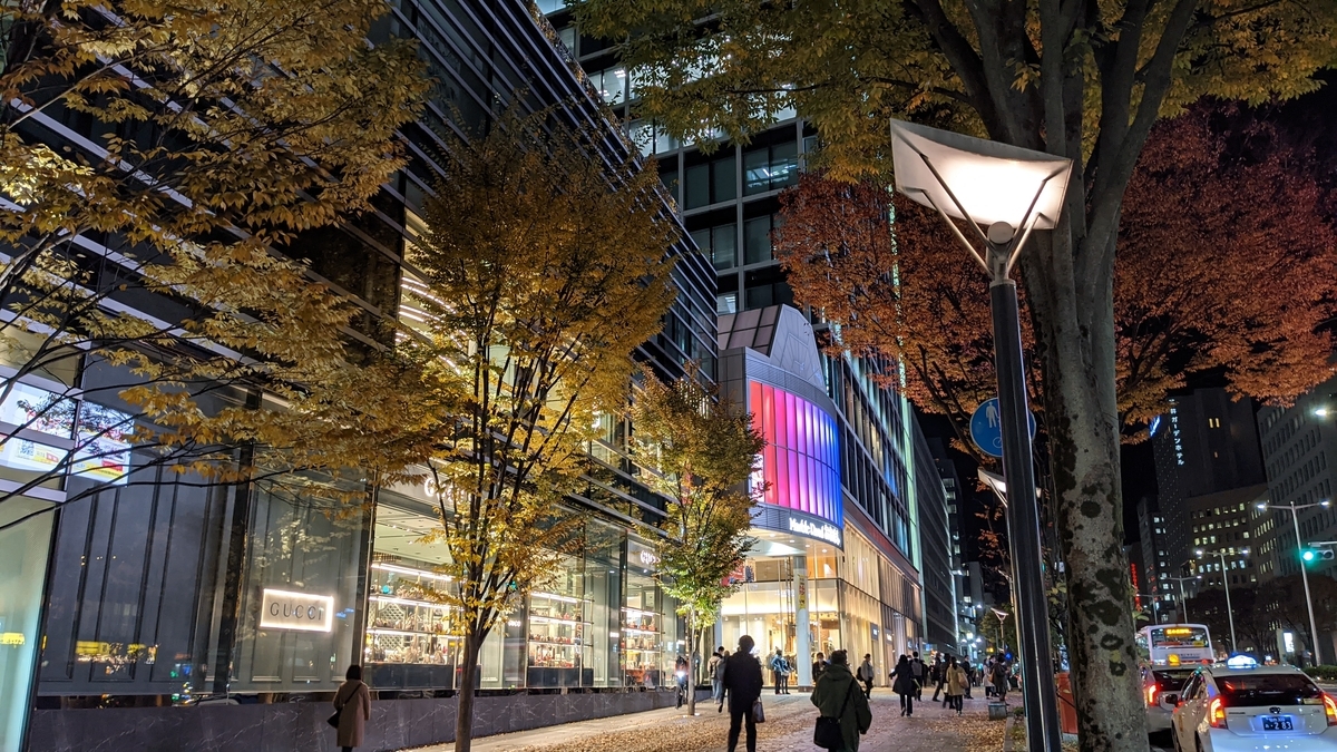 仙台 東二番丁通りとアーケードの交差点付近 夜の雰囲気 紅葉 いまちず 仙台 東二番丁通りとアーケードの交差点付近 夜の雰囲気 紅葉 いまちず