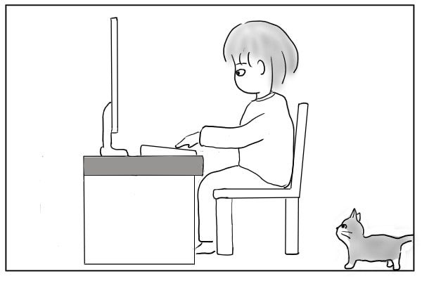 PCに向かう女