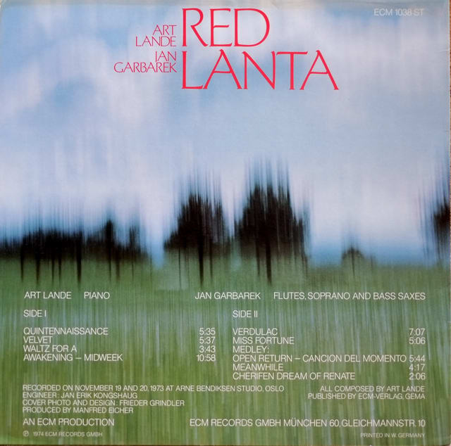 (ECM1038) Art Lande, Jan Garbarek Red Lanta (1973) 静謐を一枚のvinylに封じ込めた