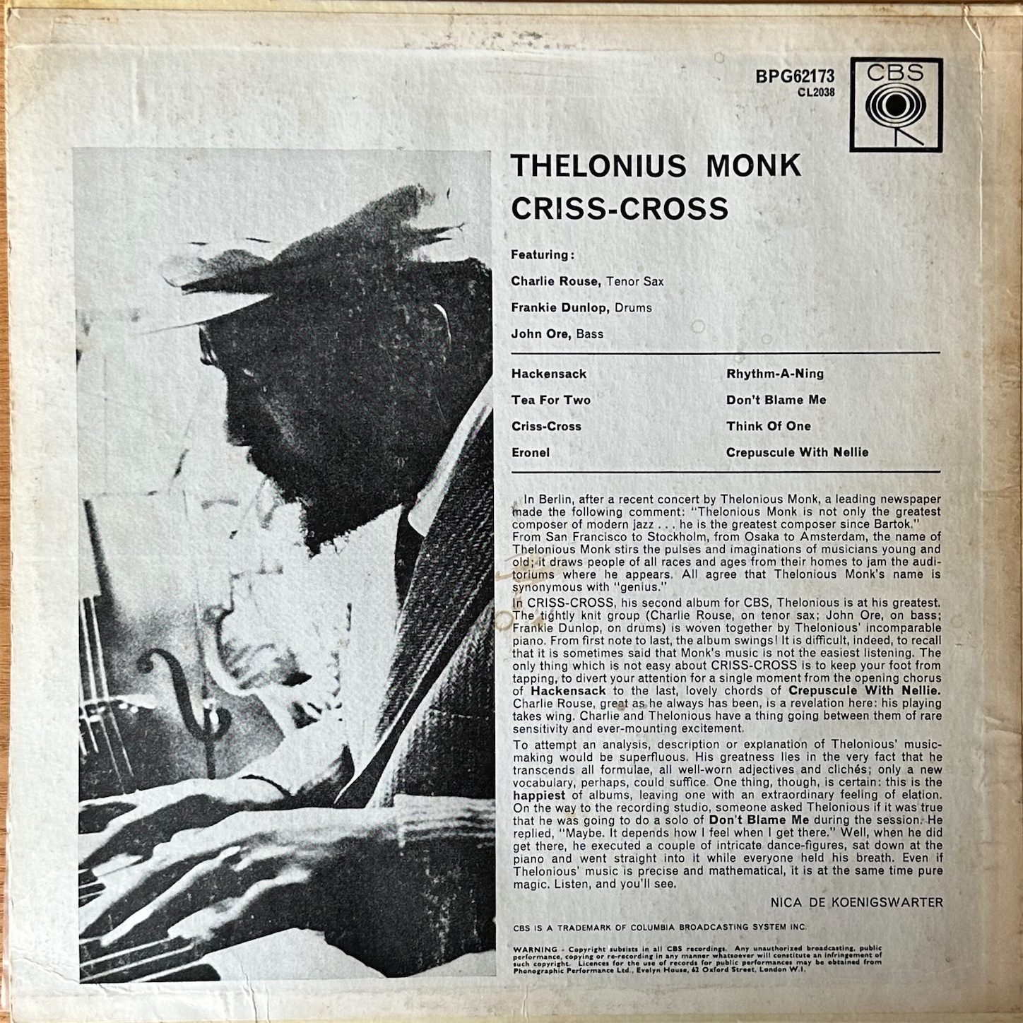 Thelonious Monk: Criss-Cross (1963) UK盤モノラルを聴く - K's