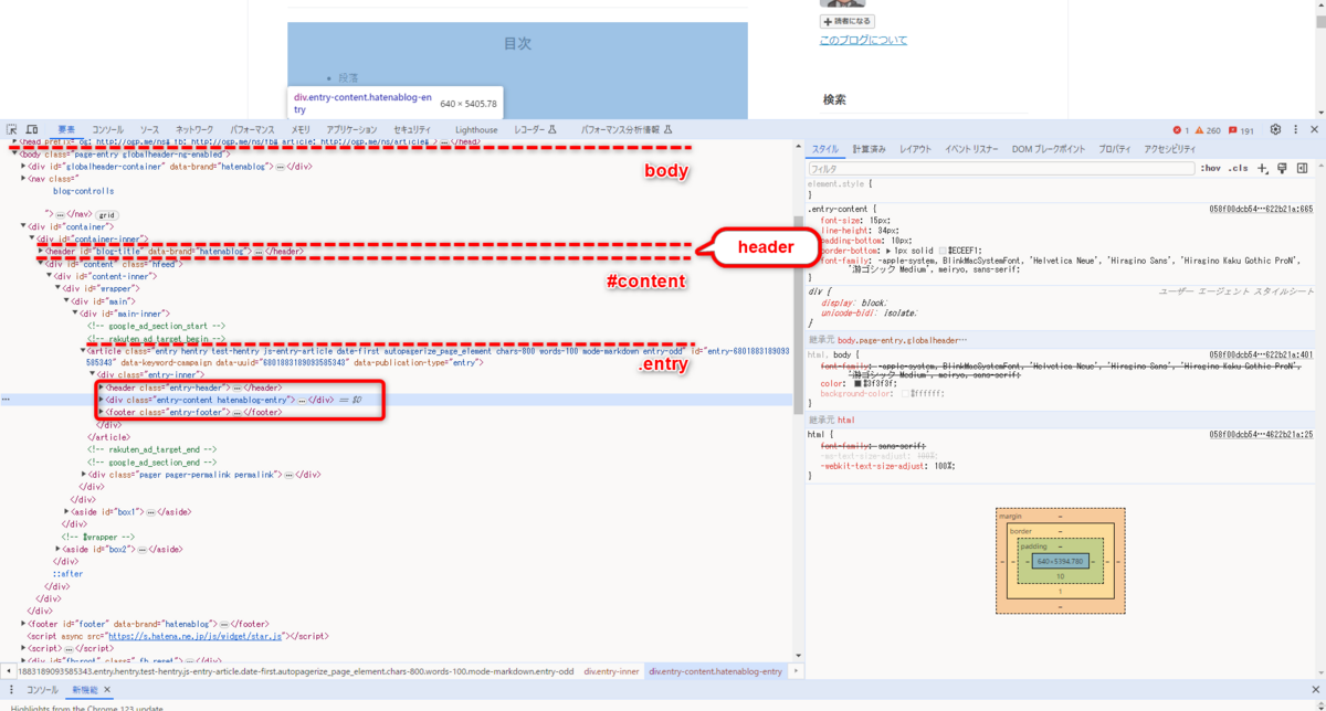 はてなブログのHTML/CSSの構造