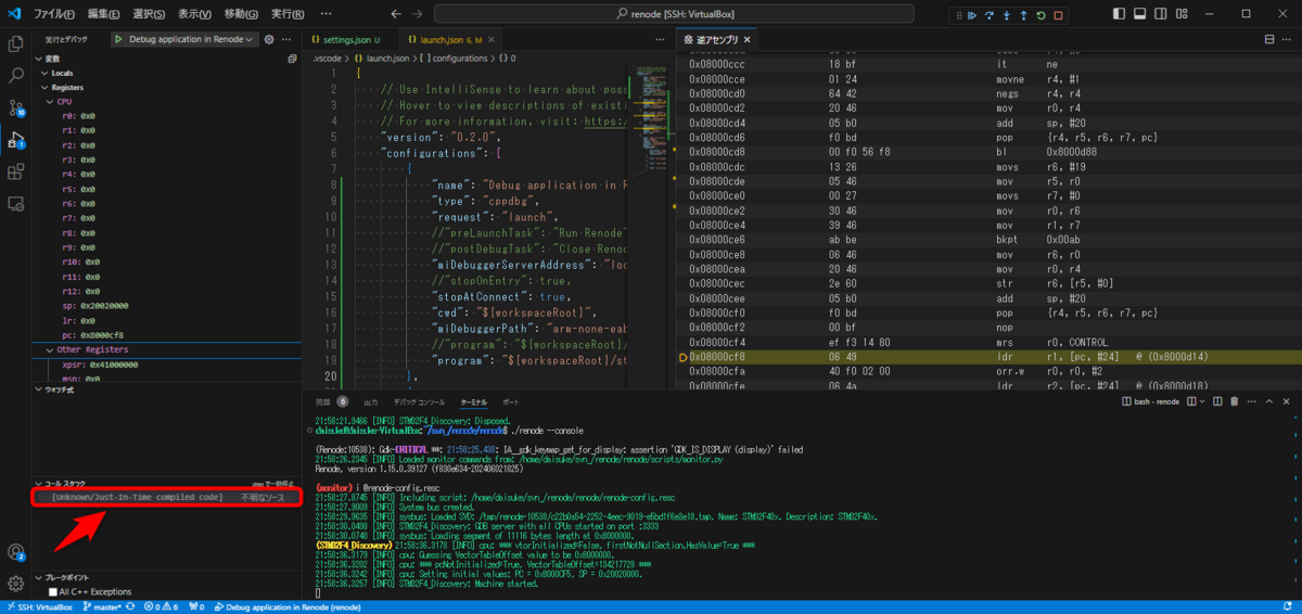 画面の左下の不明なソースをダブルクリックしたら逆アセンブリビューにコードが表示された