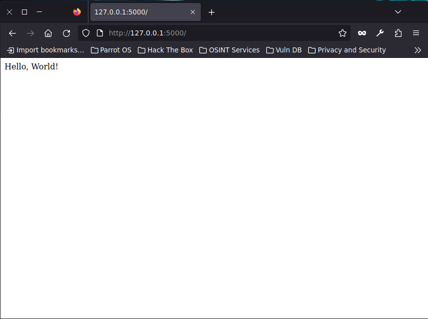 Hello, World! が表示された