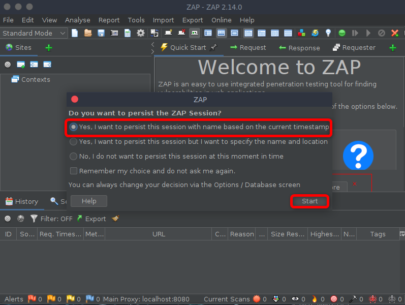 OWASP ZAPの起動完了