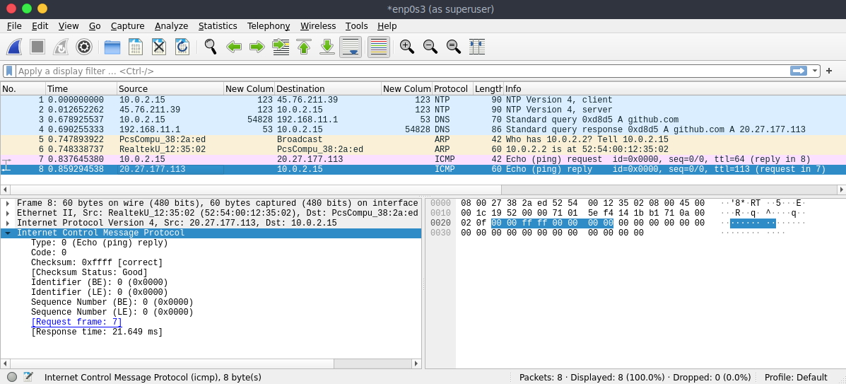 Wiresharkのキャプチャ（ICMP）