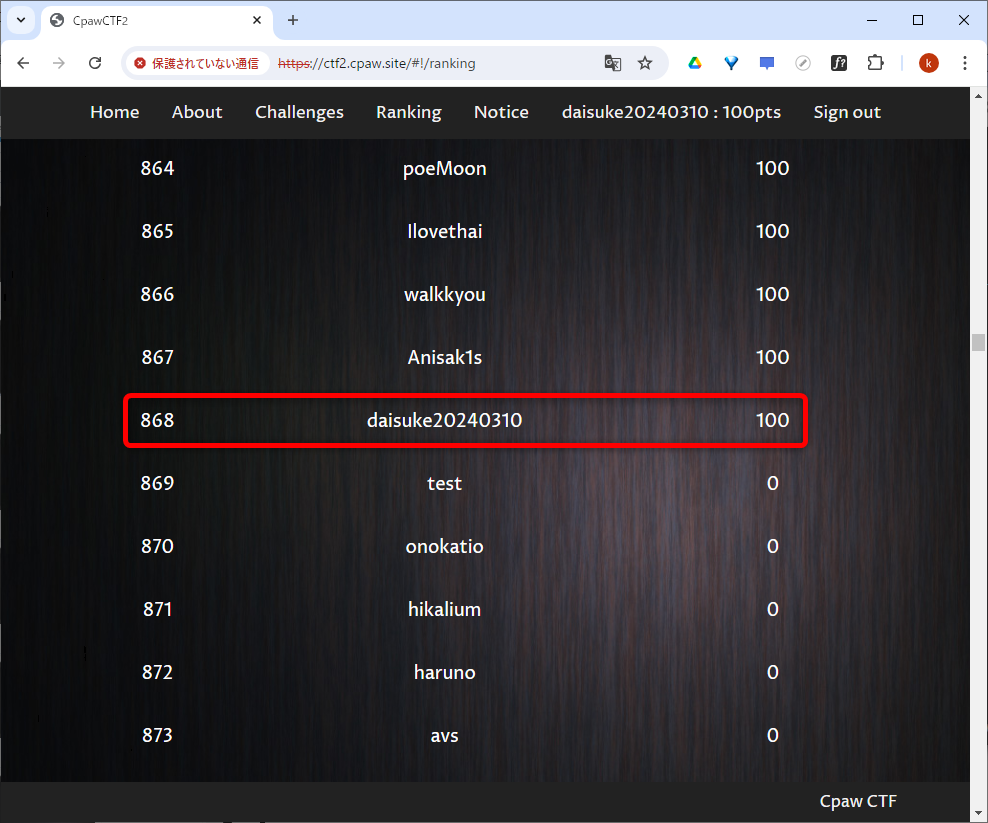 CpawCTF2にチャレンジします（クリア状況は随時更新します