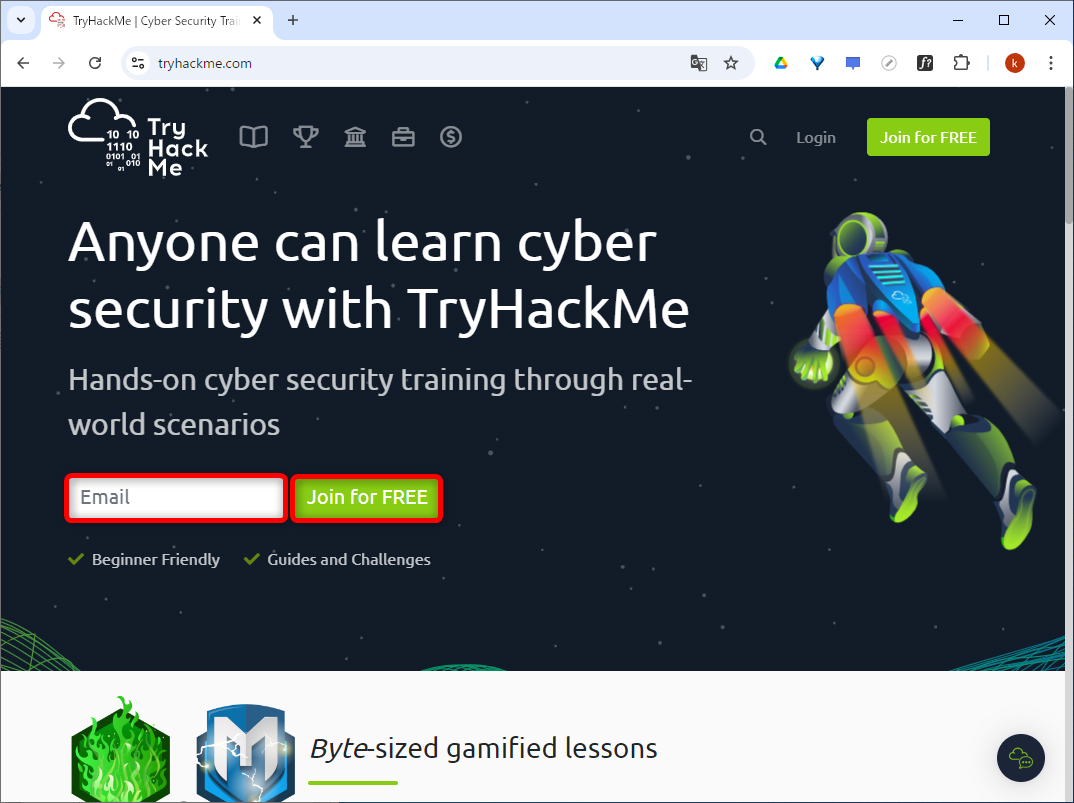 TryHackMeのトップページ
