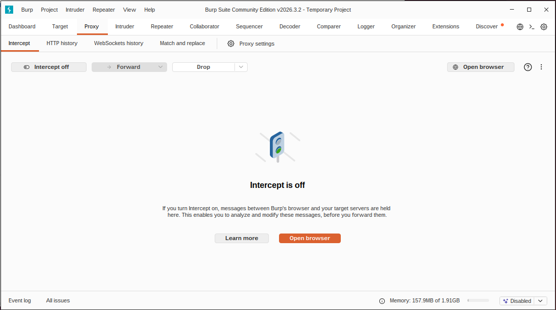 Burp Suite：Proxyタブ