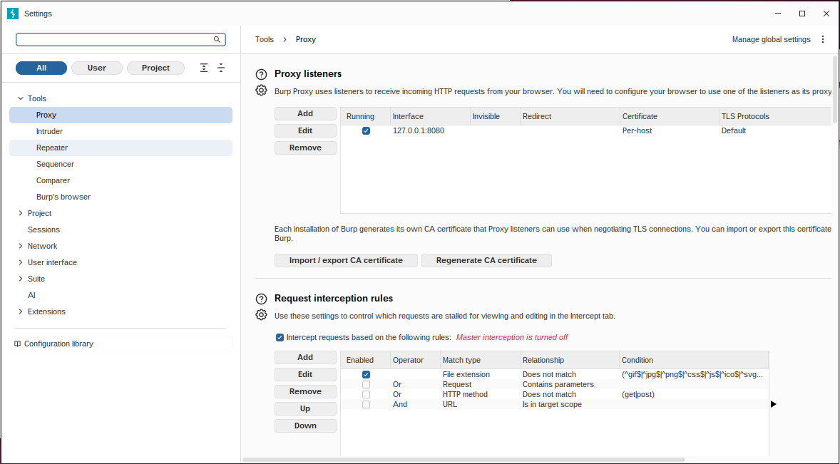 Burp Suite：Proxy settings