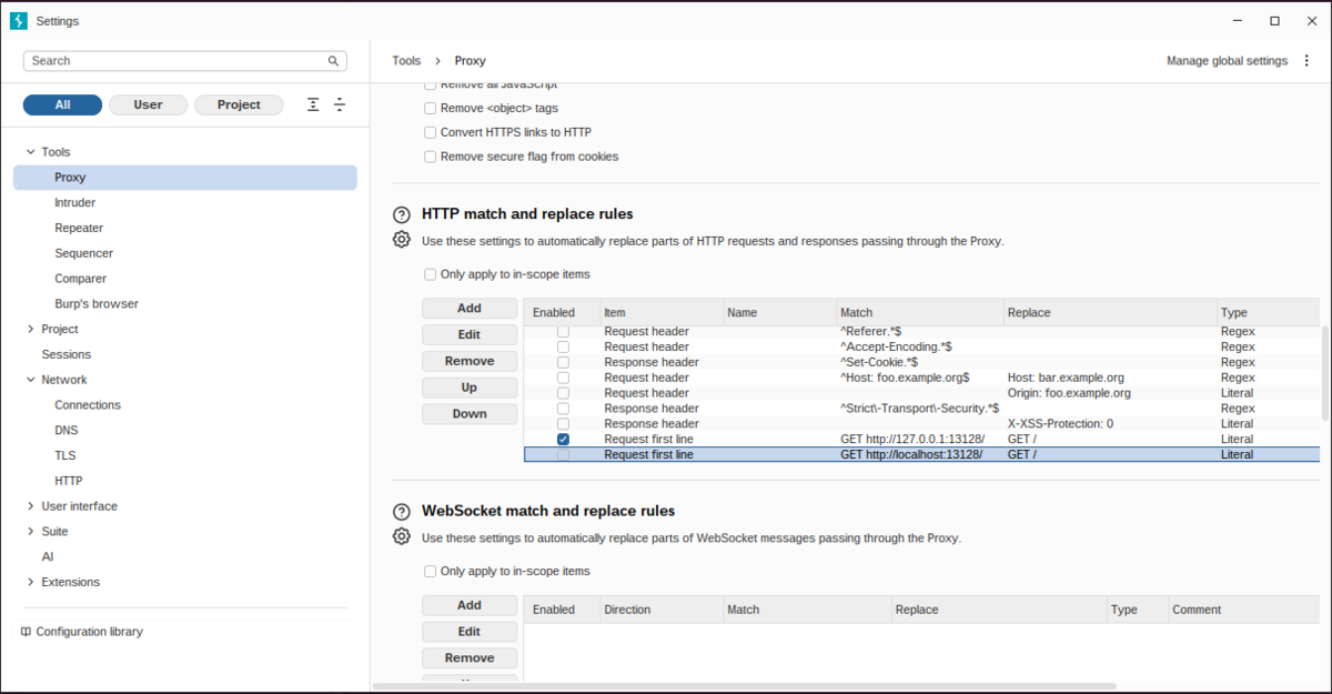 Burp Suite：HTTPアクセスの置換の設定
