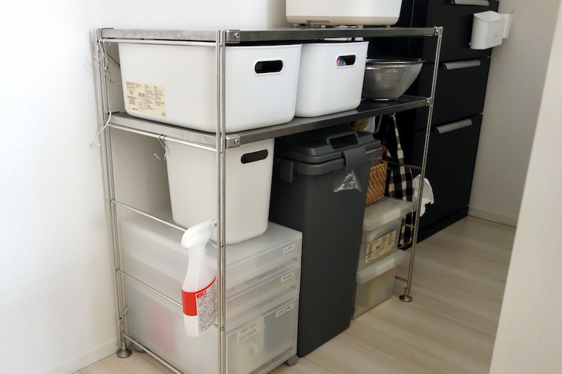 無印良品スチール作業台 無印良品のステンレスユニットシェルフを、キッチンカウンターに