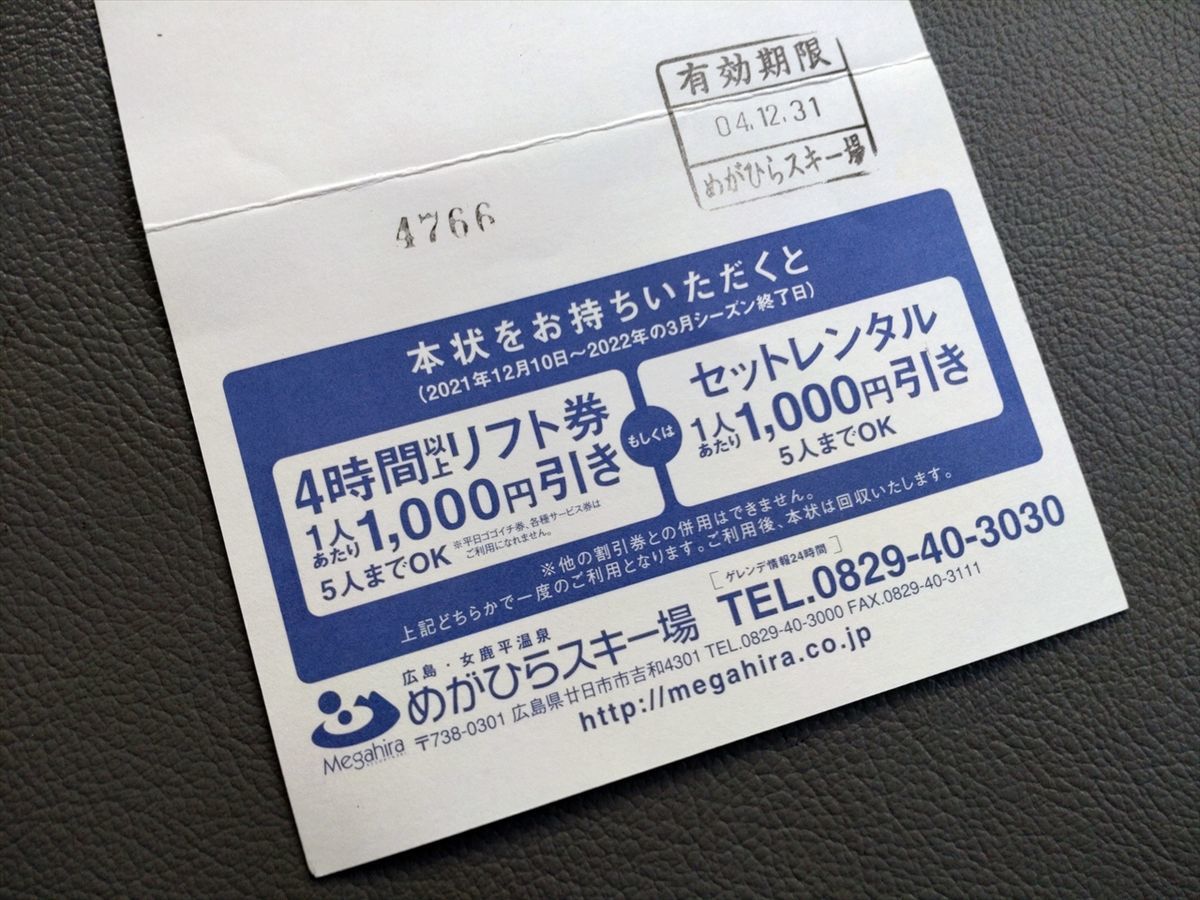 めがひらスキー場 スキーリフト券 1日券 2枚 【公式通販】