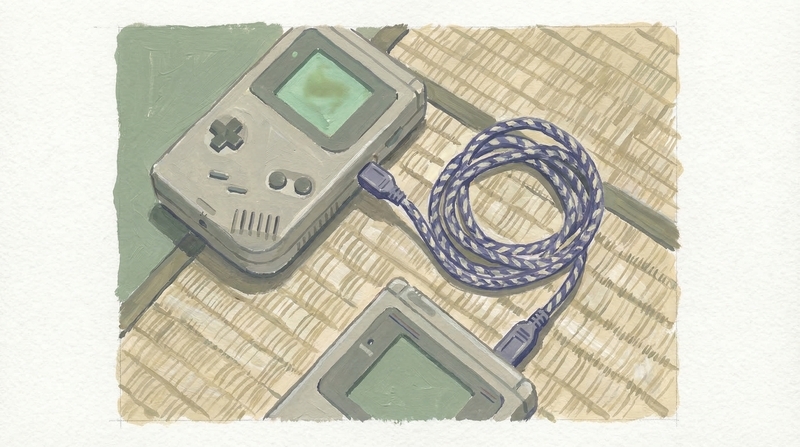 畳の上のゲームボーイと通信ケーブル