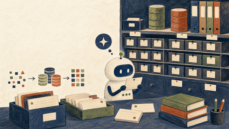 メタデータが整ったDWHをAIが読み解くイラスト