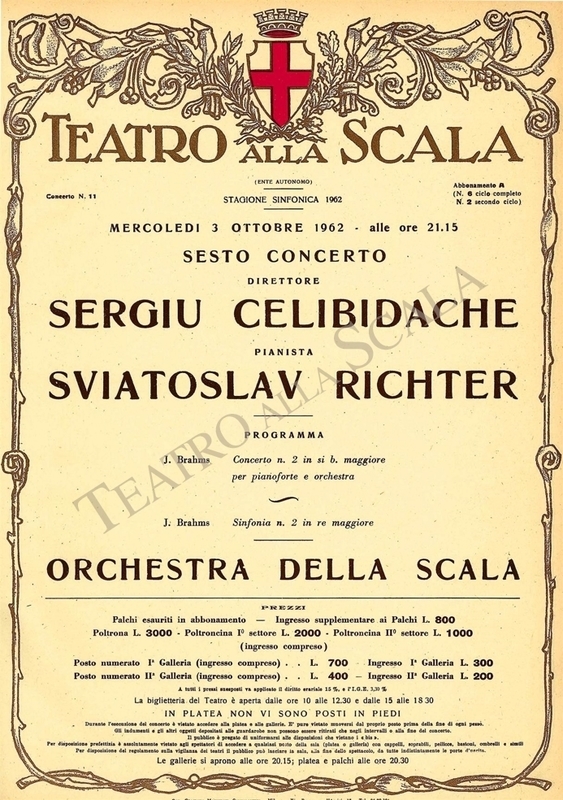 Playbill CONCERTO SERGIU CELIBIDACHE/BRAHMS - Archivio La Scala Playbill CONCERTO SERGIU CELIBIDACHE/BRAHMS - Archivio La Scala