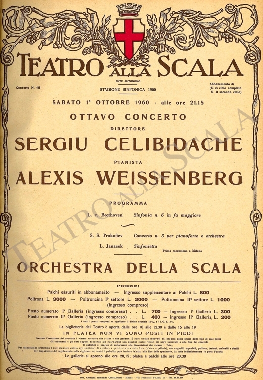 Playbill CONCERTO SERGIU CELIBIDACHE - Archivio La Scala Playbill CONCERTO SERGIU CELIBIDACHE - Archivio La Scala