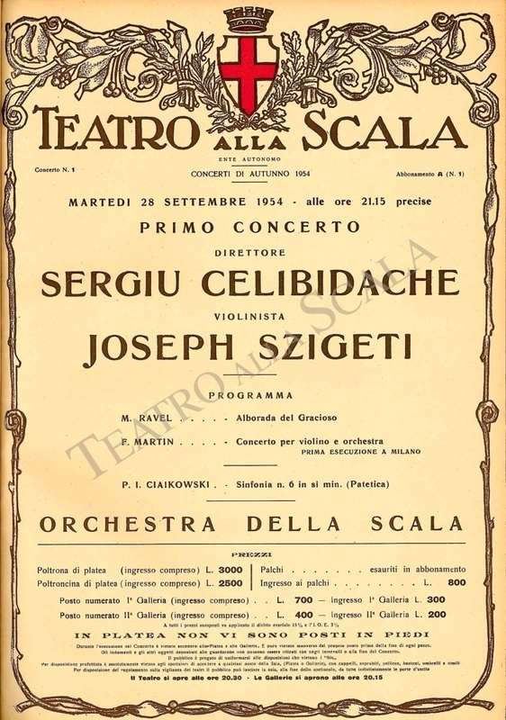 Playbill CONCERTO SERGIU CELIBIDACHE - Archivio La Scala Playbill CONCERTO SERGIU CELIBIDACHE - Archivio La Scala